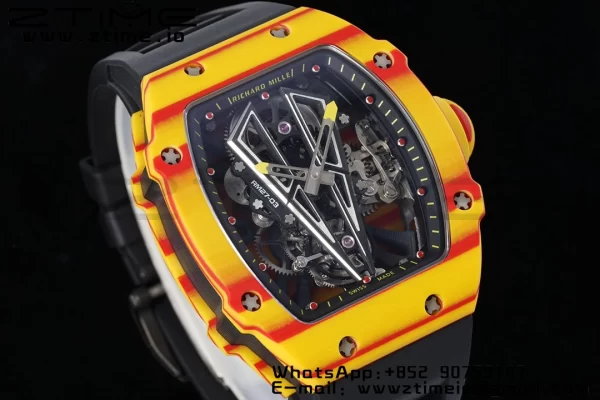 Richard Mille RM027-03 RM2703 Real Tourbillon RMF Best Edition Πορτοκαλί/κόκκινο Carbon Skeleton Dial σε μαύρο λουράκι από καουτσούκ - Super Clone Watch | 1:1 Best Version