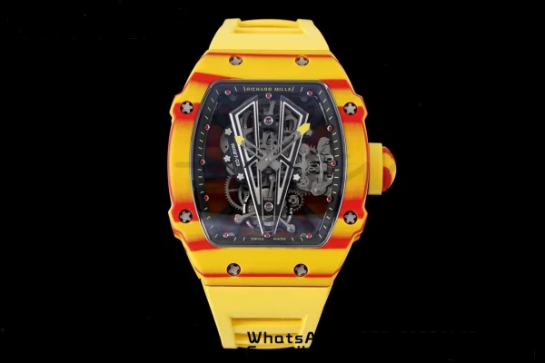 Richard Mille RM027-03 RM2703 Real Tourbillon RMF Best Edition Πορτοκαλί/κόκκινο Carbon Skeleton Dial σε κίτρινο λουράκι από καουτσούκ - Super Clone Watch | 1:1 Best Version