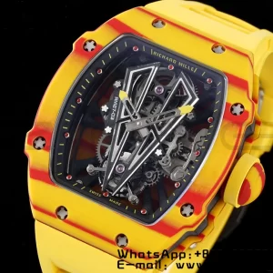 Richard Mille RM027-03 RM2703 Real Tourbillon RMF Best Edition Πορτοκαλί/κόκκινο Carbon Skeleton Dial σε κίτρινο λουράκι από καουτσούκ - Super Clone Watch | 1:1 Best Version