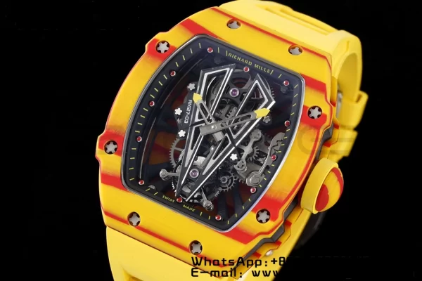 Richard Mille RM027-03 RM2703 Real Tourbillon RMF Best Edition Πορτοκαλί/κόκκινο Carbon Skeleton Dial σε κίτρινο λουράκι από καουτσούκ - Super Clone Watch | 1:1 Best Version