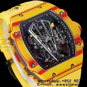Richard Mille RM027-03 RM2703 Real Tourbillon RMF Best Edition Πορτοκαλί/κόκκινο Carbon Skeleton Dial σε κίτρινο λουράκι από καουτσούκ - Super Clone Watch | 1:1 Best Version