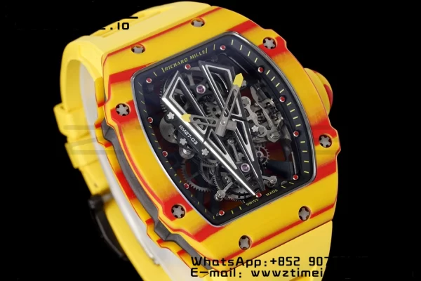 Richard Mille RM027-03 RM2703 Real Tourbillon RMF Best Edition Πορτοκαλί/κόκκινο Carbon Skeleton Dial σε κίτρινο λουράκι από καουτσούκ - Super Clone Watch | 1:1 Best Version