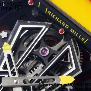 Richard Mille RM027-03 RM2703 Real Tourbillon RMF Best Edition Πορτοκαλί/κόκκινο Carbon Skeleton Dial σε κίτρινο λουράκι από καουτσούκ - Super Clone Watch | 1:1 Best Version