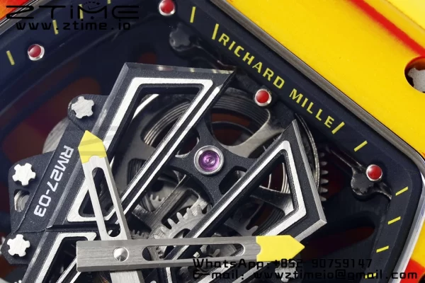 Richard Mille RM027-03 RM2703 Real Tourbillon RMF Best Edition Πορτοκαλί/κόκκινο Carbon Skeleton Dial σε κίτρινο λουράκι από καουτσούκ - Super Clone Watch | 1:1 Best Version