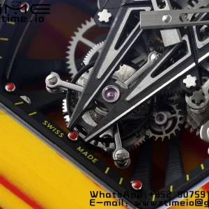 Richard Mille RM027-03 RM2703 Real Tourbillon RMF Best Edition Πορτοκαλί/κόκκινο Carbon Skeleton Dial σε κίτρινο λουράκι από καουτσούκ - Super Clone Watch | 1:1 Best Version