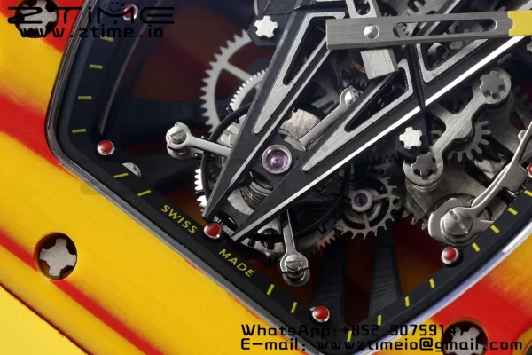 Richard Mille RM027-03 RM2703 Real Tourbillon RMF Best Edition Πορτοκαλί/κόκκινο Carbon Skeleton Dial σε κίτρινο λουράκι από καουτσούκ - Super Clone Watch | 1:1 Best Version