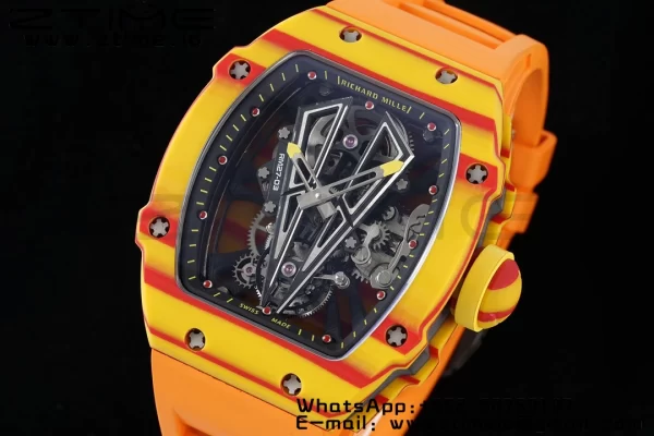 Richard Mille RM027-03 RM2703 Real Tourbillon RMF Best Edition Orange/Red Carbon Skeleton Dial on Orange Rubber Strap - Super Clone Watch | 1:1 Best Version