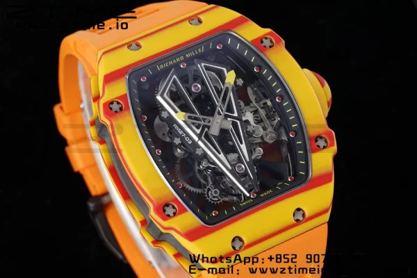 Richard Mille RM027-03 RM2703 Real Tourbillon RMF Best Edition Orange/Red Carbon Skeleton Dial on Orange Rubber Strap - Super Clone Watch | 1:1 Best Version