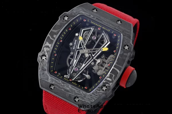 Richard Mille RM027-03 RM2703 NTPT Real Tourbillon RMF Quadrante scheletrato su cinturino in nylon rosso - Orologio super clone | 1:1 Versione migliore