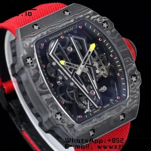 Richard Mille RM027-03 RM2703 NTPT Real Tourbillon RMF Quadrante scheletrato su cinturino in nylon rosso - Orologio super clone | 1:1 Versione migliore