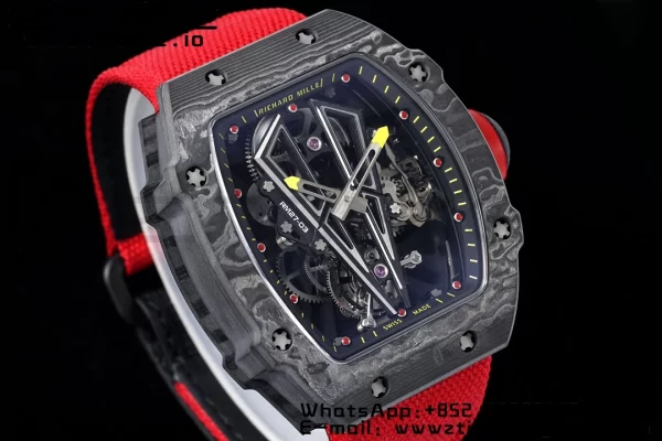Richard Mille RM027-03 RM2703 NTPT Real Tourbillon RMF Quadrante scheletrato su cinturino in nylon rosso - Orologio super clone | 1:1 Versione migliore