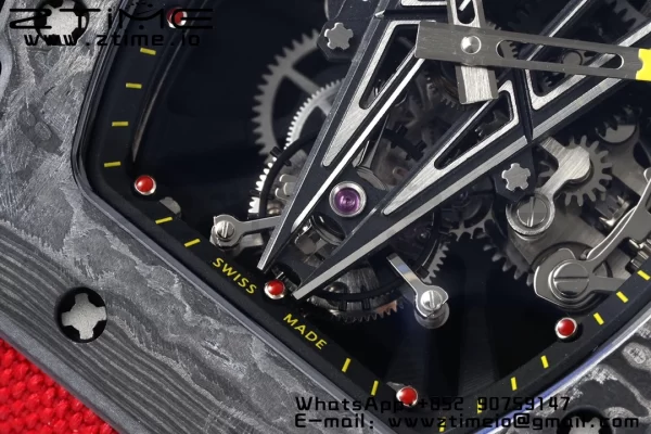 Richard Mille RM027-03 RM2703 NTPT Real Tourbillon RMF Quadrante scheletrato su cinturino in nylon rosso - Orologio super clone | 1:1 Versione migliore