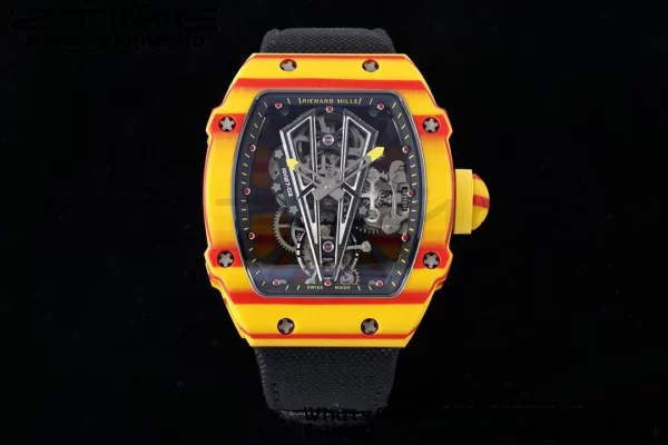 Richard Mille RM027-03 RM2703 Real Tourbillon RMF Best Edition Orange/Red Carbon Skeleton Dial on Black Nylon Strap - Super Clone Watch | 1:1 Best Version