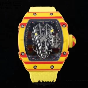 Richard Mille RM027-03 RM2703 Real Tourbillon RMF Best Edition Orange/Red Carbon Skeleton Dial on Yellow Nylon Strap - Super Clone Watch | 1:1 Best Version