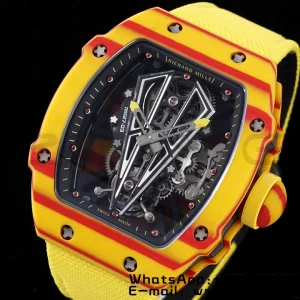 Richard Mille RM027-03 RM2703 Real Tourbillon RMF Best Edition Πορτοκαλί/κόκκινο Carbon Skeleton Dial σε κίτρινο νάιλον λουράκι - Super Clone Watch | 1:1 Best Version