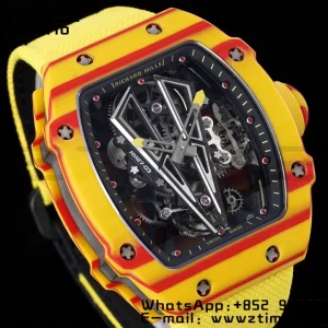 Richard Mille RM027-03 RM2703 Real Tourbillon RMF Best Edition Πορτοκαλί/κόκκινο Carbon Skeleton Dial σε κίτρινο νάιλον λουράκι - Super Clone Watch | 1:1 Best Version