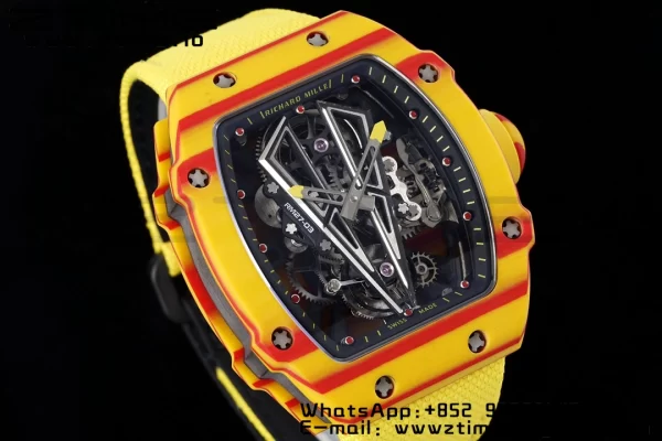 Richard Mille RM027-03 RM2703 Real Tourbillon RMF Best Edition Πορτοκαλί/κόκκινο Carbon Skeleton Dial σε κίτρινο νάιλον λουράκι - Super Clone Watch | 1:1 Best Version