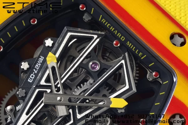 Richard Mille RM027-03 RM2703 Real Tourbillon RMF Best Edition Πορτοκαλί/κόκκινο Carbon Skeleton Dial σε κίτρινο νάιλον λουράκι - Super Clone Watch | 1:1 Best Version