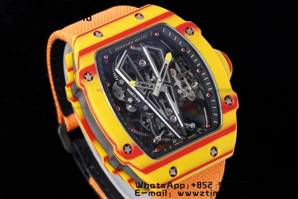 Richard Mille RM027-03 RM2703 Real Tourbillon RMF Best Edition Orange/Red Carbon Skeleton Dial on Orange Nylon Strap - Super Clone Watch | 1:1 Best Version