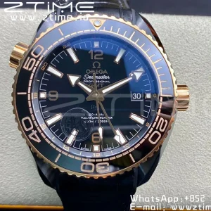 OMEGA Planet Ocean 45.5mm Deep Gold Black Real Ceramic VSF 1:1 Best Edition on Black Leather Strap A8906 Super Clone - Super Clone Watch | 1:1 Best Version