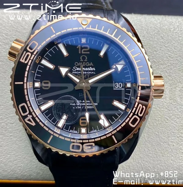 OMEGA Planet Ocean 45.5mm Deep Gold Black Real Ceramic VSF 1:1 Best Edition on Black Leather Strap A8906 Super Clone - Super Clone Watch | 1:1 Best Version