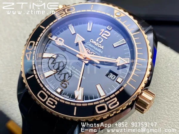 OMEGA Planet Ocean 45.5mm Deep Gold Black Real Ceramic VSF 1:1 Best Edition on Black Leather Strap A8906 Super Clone - Super Clone Watch | 1:1 Best Version