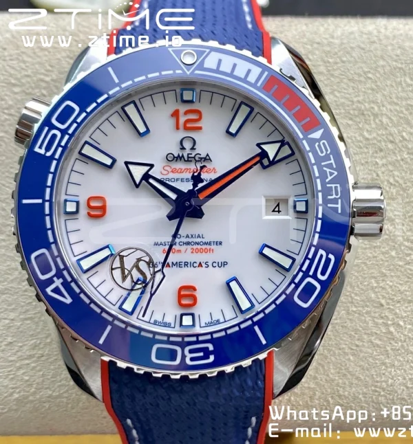 OMEGA Planet Ocean  America's Cup SS VSF 1:1 Best Edition White Dial on Blue Nylon Strap A8900 Super Clone - Super Clone Watch | 1:1 Best Version