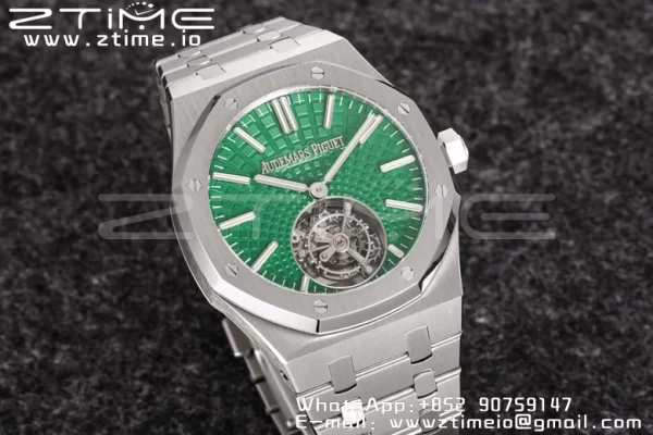 AP Royal Oak 2018 SIHH SS Tourbillon R8F Green Sunburst Tapisserie Dial on SS Bracelet V3 - スーパークローンウォッチ｜1:1ベストバージョン