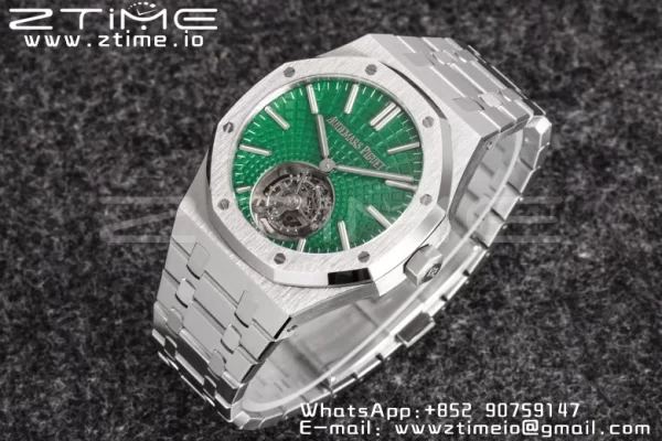AP Royal Oak 2018 SIHH SS Tourbillon R8F Green Sunburst Tapisserie Dial on SS Bracelet V3 - スーパークローンウォッチ｜1:1ベストバージョン
