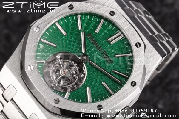 AP Royal Oak 2018 SIHH SS Tourbillon R8F Green Sunburst Tapisserie Dial on SS Bracelet V3 - スーパークローンウォッチ｜1:1ベストバージョン