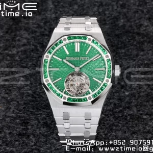 AP Royal Oak 2018 SIHH SS Tourbillon R8F Diamond Bezel  Green Sunburst Tapisserie Dial on SS Bracelet V3 - Super Clone Watch | 1:1 Best Version