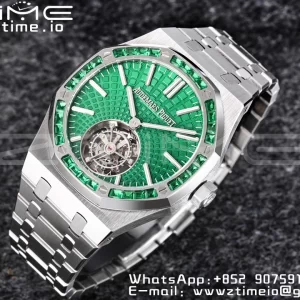 AP Royal Oak 2018 SIHH SS Tourbillon R8F Diamond Bezel Green Sunburst Tapisserie Dial SS rannekoru V3 - Super Clone Watch | 1:1 Paras versio