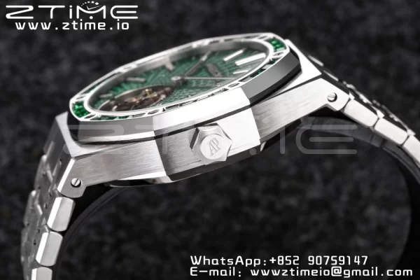AP Royal Oak 2018 SIHH SS Tourbillon R8F Diamond Bezel Green Sunburst Tapisserie Dial SS rannekoru V3 - Super Clone Watch | 1:1 Paras versio
