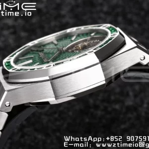AP Royal Oak 2018 SIHH SS Tourbillon R8F Diamond Bezel Green Sunburst Tapisserie Dial SS rannekoru V3 - Super Clone Watch | 1:1 Paras versio