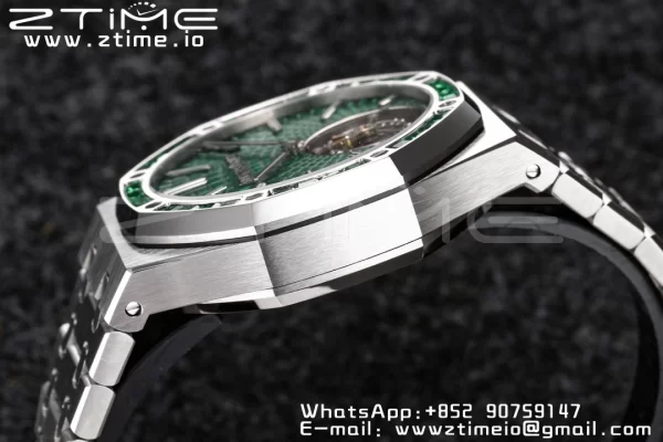 AP Royal Oak 2018 SIHH SS Tourbillon R8F Diamond Bezel Green Sunburst Tapisserie Dial SS rannekoru V3 - Super Clone Watch | 1:1 Paras versio