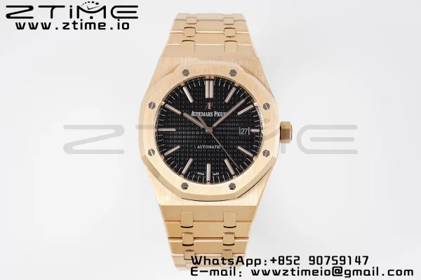 AP Royal Oak 41mm 15400 RG APSF 1:1 Best Edition Black Textured Dial on RG Bracelet SA3120 Super Clone V3 - Super Clone Watch | 1:1 Best Version