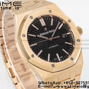 AP Royal Oak 41mm 15400 RG APSF 1:1 Best Edition Black Textured Dial on RG Bracelet SA3120 Super Clone V3 - Super Clone Watch | 1:1 Best Version