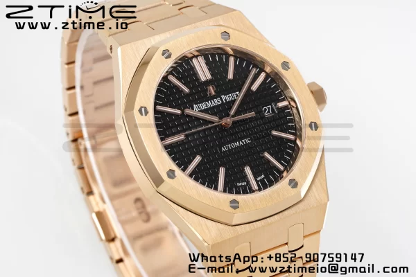 AP Royal Oak 41mm 15400 RG APSF 1:1 Best Edition Black Textured Dial on RG Bracelet SA3120 Super Clone V3 - Super Clone Watch | 1:1 Best Version