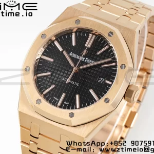 AP Royal Oak 41mm 15400 RG APSF 1:1 Best Edition Black Textured Dial on RG Bracelet SA3120 Super Clone V3 - Super Clone Watch | 1:1 Best Version