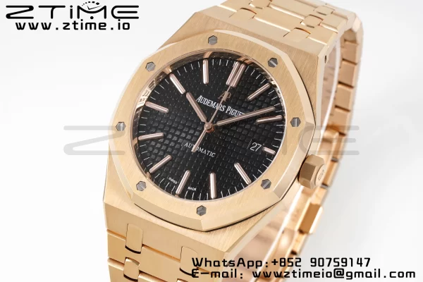 AP Royal Oak 41mm 15400 RG APSF 1:1 Best Edition Black Textured Dial on RG Bracelet SA3120 Super Clone V3 - Super Clone Watch | 1:1 Best Version