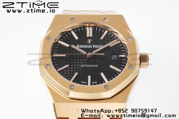 AP Royal Oak 41mm 15400 RG APSF 1:1 Best Edition Black Textured Dial on RG Bracelet SA3120 Super Clone V3 - Super Clone Watch | 1:1 Best Version