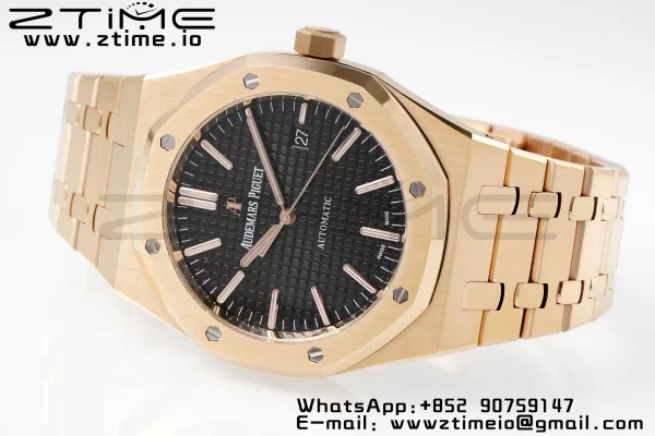 AP Royal Oak 41mm 15400 RG APSF 1:1 Best Edition Black Textured Dial on RG Bracelet SA3120 Super Clone V3 - Super Clone Watch | 1:1 Best Version