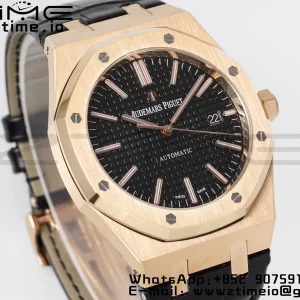 AP Royal Oak 41mm 15400 RG APSF 1:1 Best Edition Black Textured Dial on Black Leather Strap SA3120 Super Clone V3 - Super Clone Watch | 1:1 Best Version