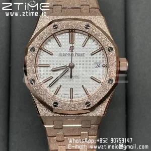 AP Royal Oak 37mm 15454 Frosted RG APSF 1:1 Best Edition White Textured Dial on Frosted RG Bracelet SA3120 Super Clone V2 - Super Clone Watch | 1:1 Best Version