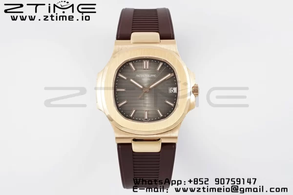 PATEK PHILIPPE Nautilus 5711/1R PPF 1:1ベストエディション ブラウンテクスチャードダイヤル ブラウンラバーストラップ 324CS V5 - スーパークローンウォッチ｜1:1ベストバージョン