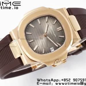 PATEK PHILIPPE Nautilus 5711/1R PPF 1:1ベストエディション ブラウンテクスチャードダイヤル ブラウンラバーストラップ 324CS V5 - スーパークローンウォッチ｜1:1ベストバージョン