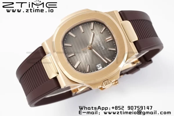 PATEK PHILIPPE Nautilus 5711/1R PPF 1:1ベストエディション ブラウンテクスチャードダイヤル ブラウンラバーストラップ 324CS V5 - スーパークローンウォッチ｜1:1ベストバージョン