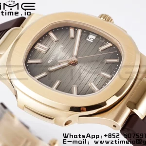 PATEK PHILIPPE Nautilus 5711/1R PPF 1:1ベストエディション ブラウンテクスチャードダイヤル ブラウンラバーストラップ 324CS V5 - スーパークローンウォッチ｜1:1ベストバージョン