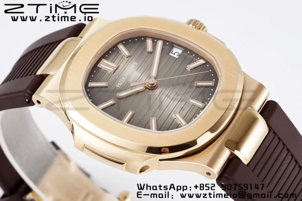PATEK PHILIPPE Nautilus 5711/1R PPF 1:1ベストエディション ブラウンテクスチャードダイヤル ブラウンラバーストラップ 324CS V5 - スーパークローンウォッチ｜1:1ベストバージョン