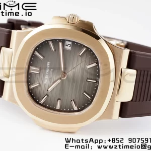 PATEK PHILIPPE Nautilus 5711/1R PPF 1:1ベストエディション ブラウンテクスチャードダイヤル ブラウンラバーストラップ 324CS V5 - スーパークローンウォッチ｜1:1ベストバージョン